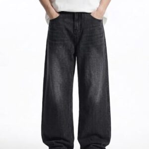 LOGEQI Mens Baggy Hip Hop Jeans Wide Leg Streetwear Jeans Loose Fit Y2K Skater Denim Pants