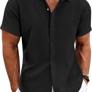COOFANDY Men's Linen Shirts Short Sleeve Casual Shirts Button Down Shirt for Men Beach Summer Wedding Shirt